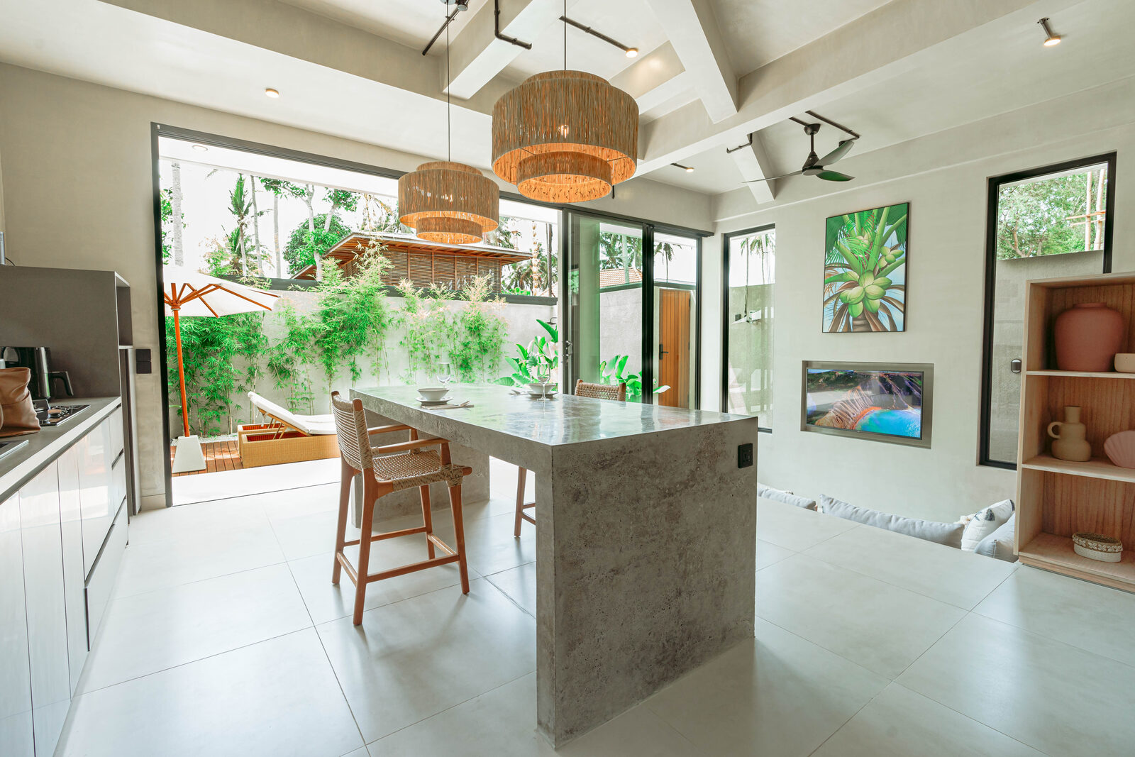 Makai Kedungu bedroom with skylight and open bathroom